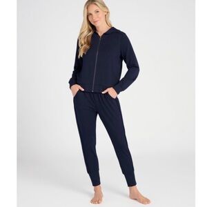 Bobeau French Terry Shimmer Blue Long Sleeve Zip Up Hoodie Sweatpants Set Medium